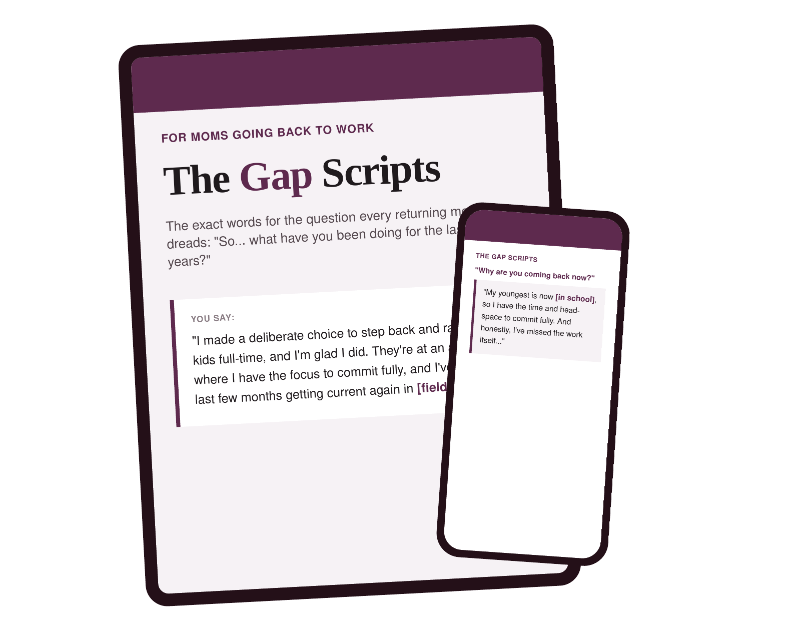 The Gap Scripts open on a tablet and phone, showing the word-for-word answers